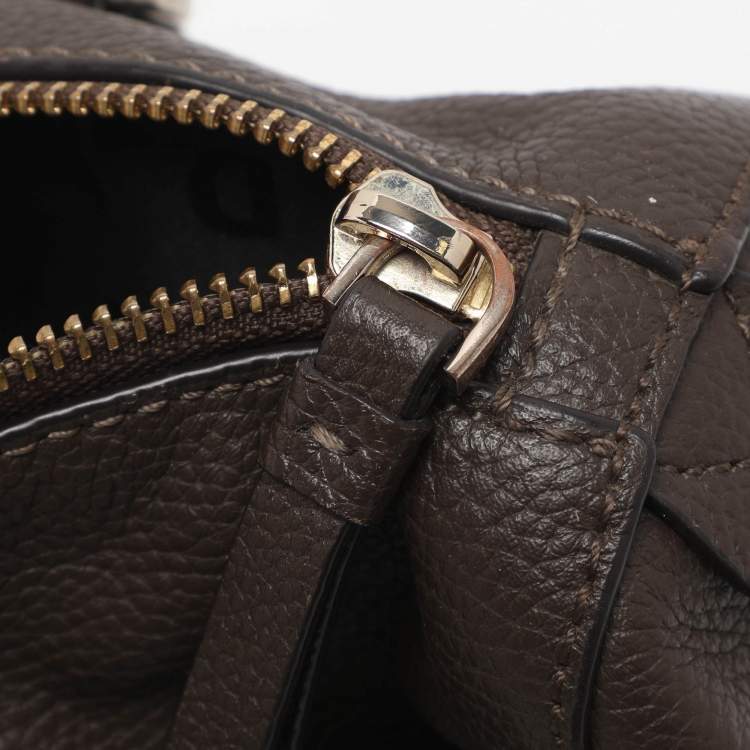 Pre Owned DKNY Studded Grey Leather Boston Bag