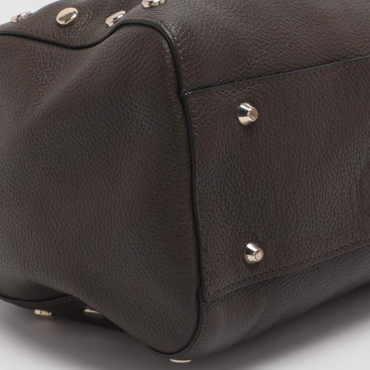 Pre Owned DKNY Studded Grey Leather Boston Bag