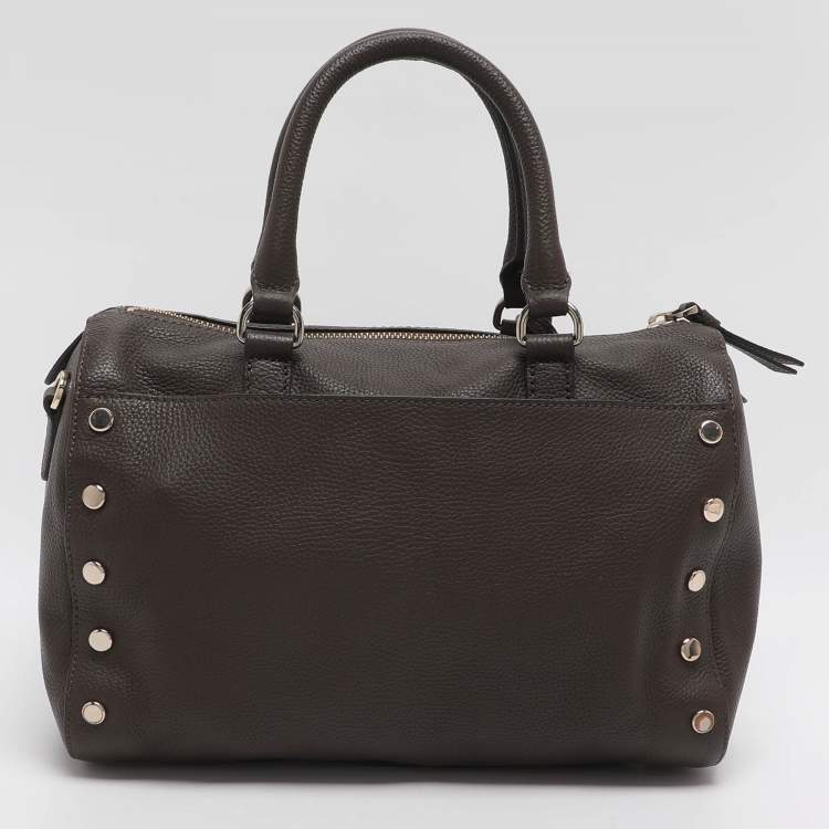 Pre Owned DKNY Studded Grey Leather Boston Bag