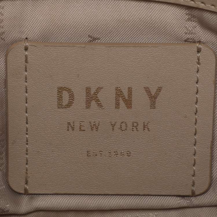 Pre Owned DKNY Brown/Beige Signature Coated Canvas Dome Crossbody Bag