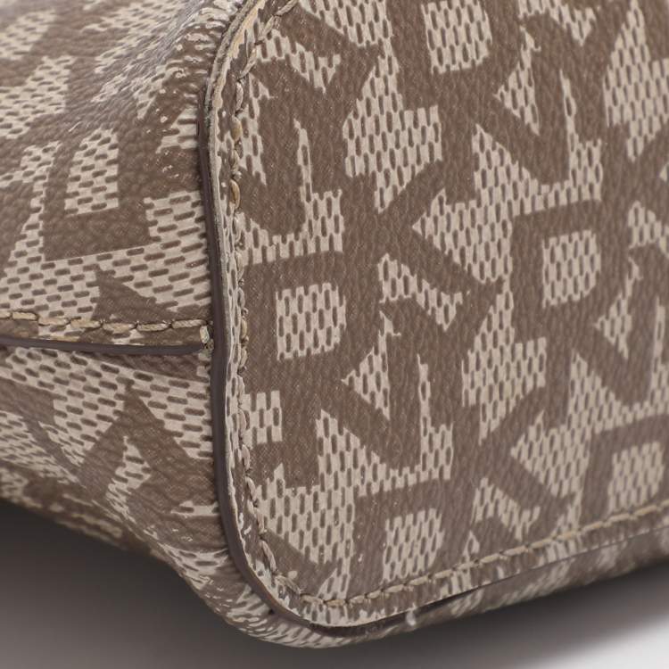 Pre Owned DKNY Brown/Beige Signature Coated Canvas Dome Crossbody Bag