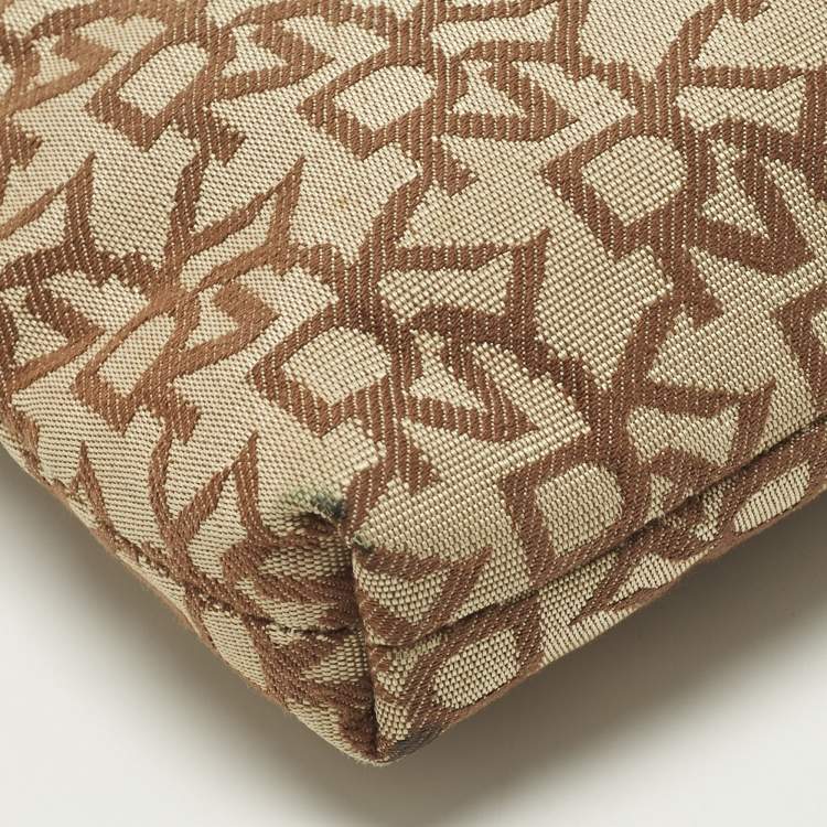 Pre Owned DKNY Beige/Brown Signature Canvas and Leather Chain Shoulder Bag