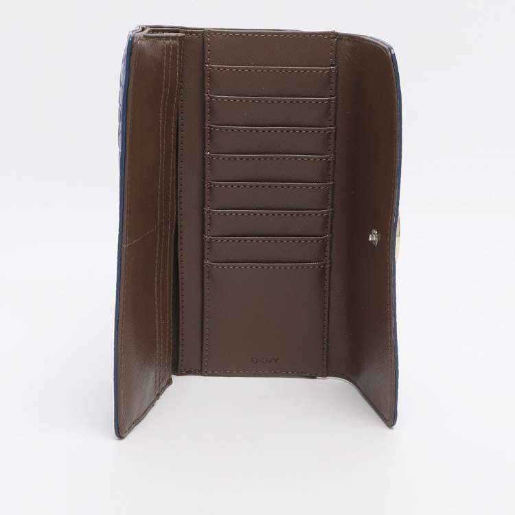 Pre Owned DKNY Blue Croc Embossed Leather Trifold Wallet