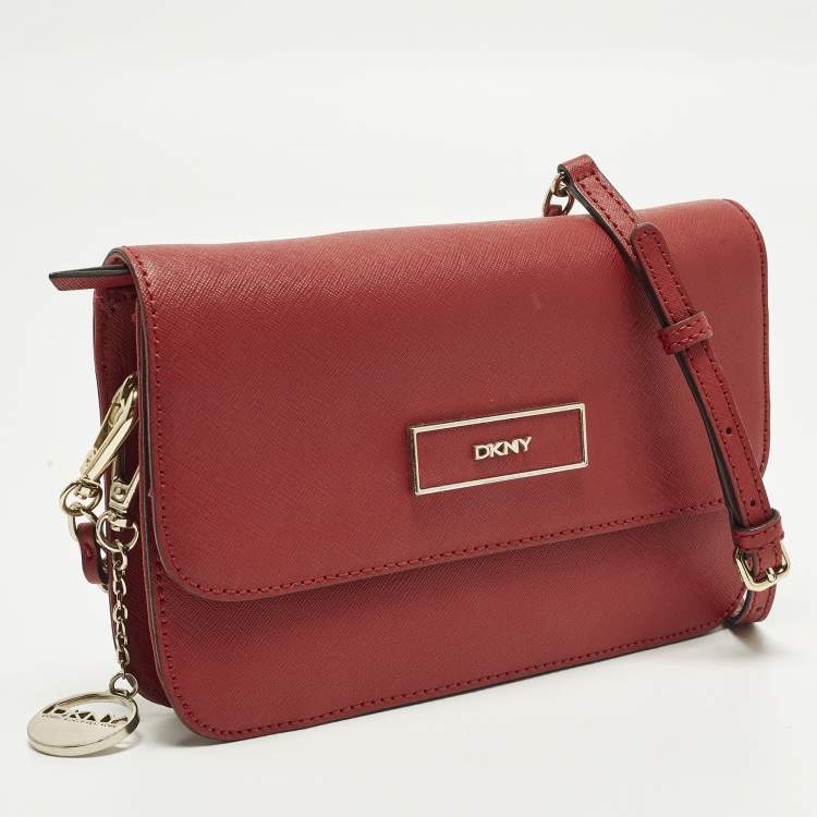 Pre Owned DKNY Bryant Park Red Leather Flap Crossbody Bag