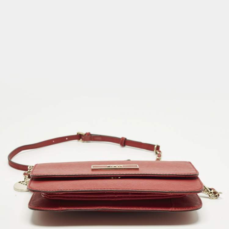 Pre Owned DKNY Bryant Park Red Leather Flap Crossbody Bag