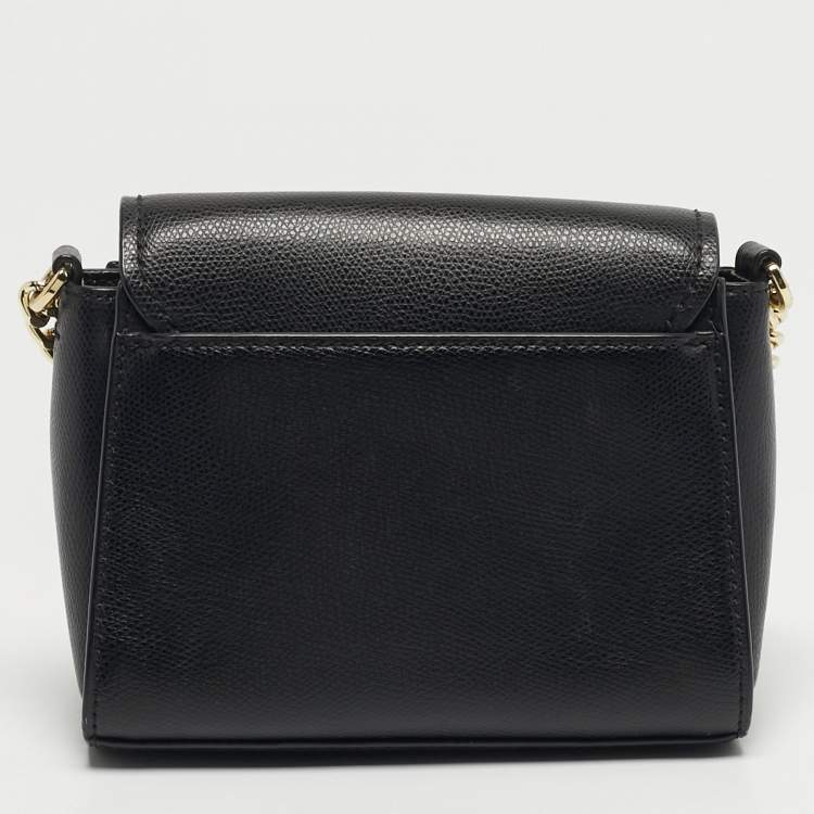 Pre Owned DKNY Black Leather Logo Flap Crossbody Bag