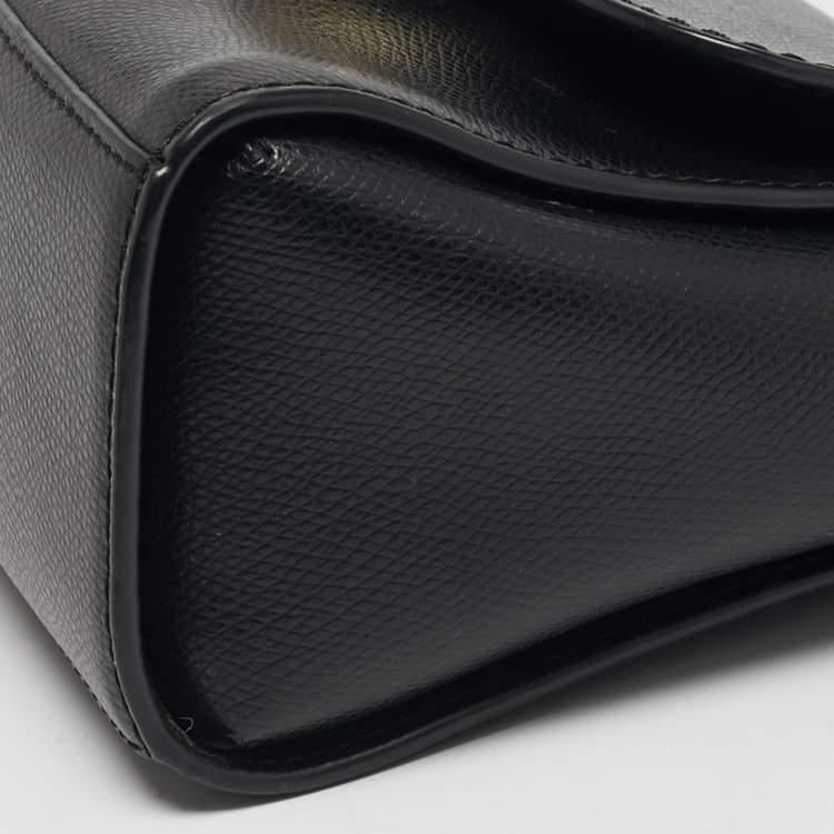 Pre Owned DKNY Black Leather Logo Flap Crossbody Bag