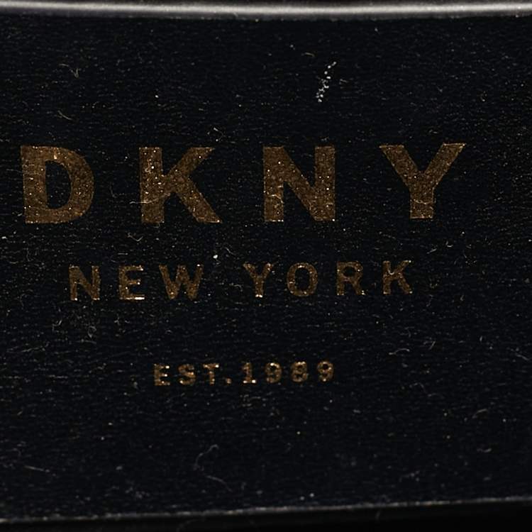 Pre Owned DKNY Black Leather Logo Flap Crossbody Bag