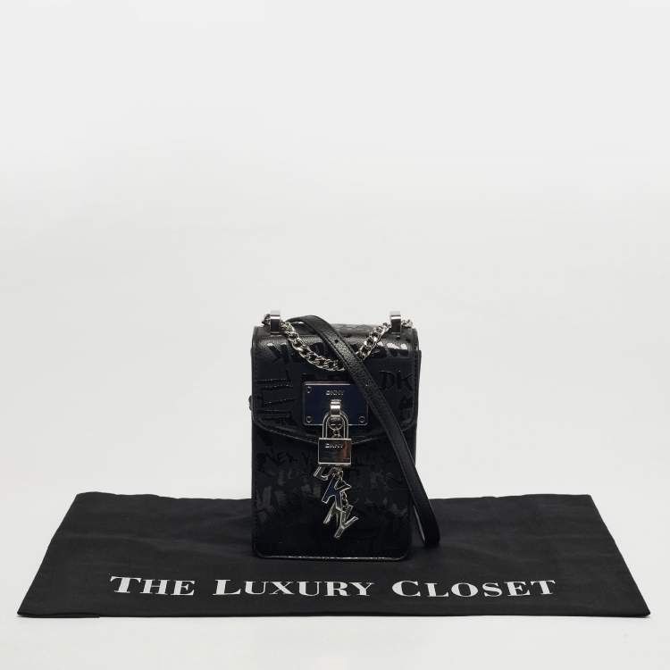 Pre Owned DKNY Elissa North South Black Leather Crossbody Bag