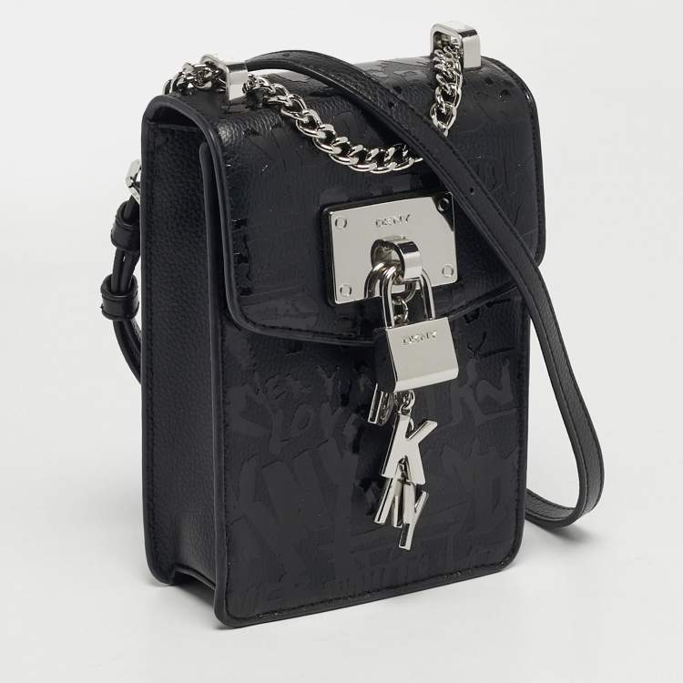 Pre Owned DKNY Elissa North South Black Leather Crossbody Bag
