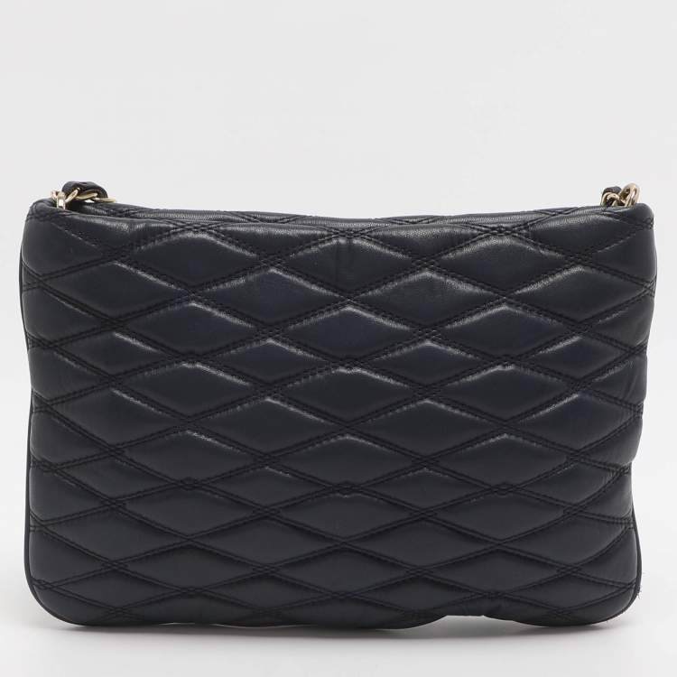 Pre Owned Dkny Navy Blue Quilted Leather Crossbody Bags