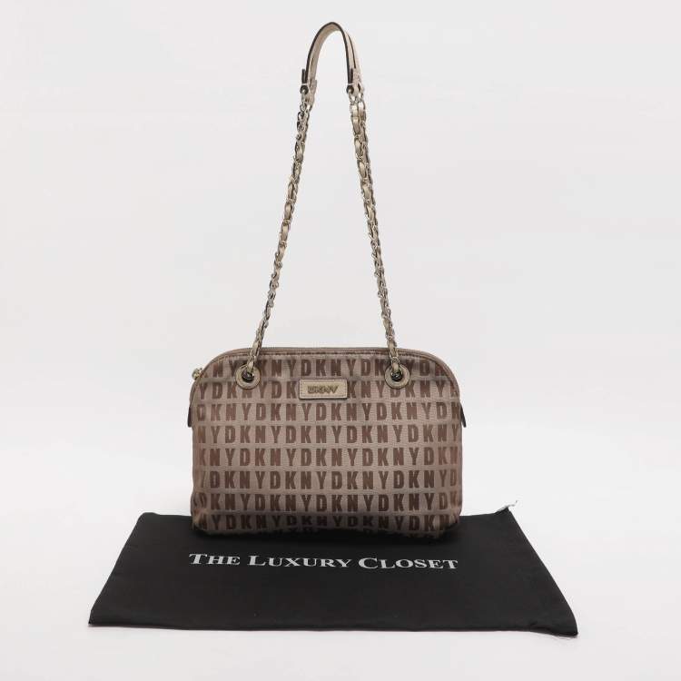 Pre Owned DKNY Beige Signature Canvas Shoulder Bag