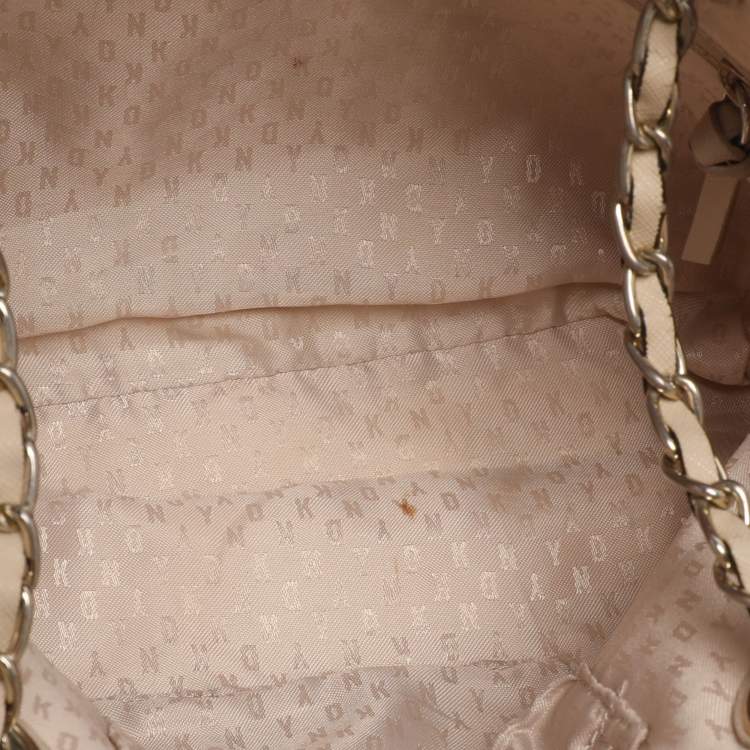 Pre Owned DKNY Beige Signature Canvas Shoulder Bag