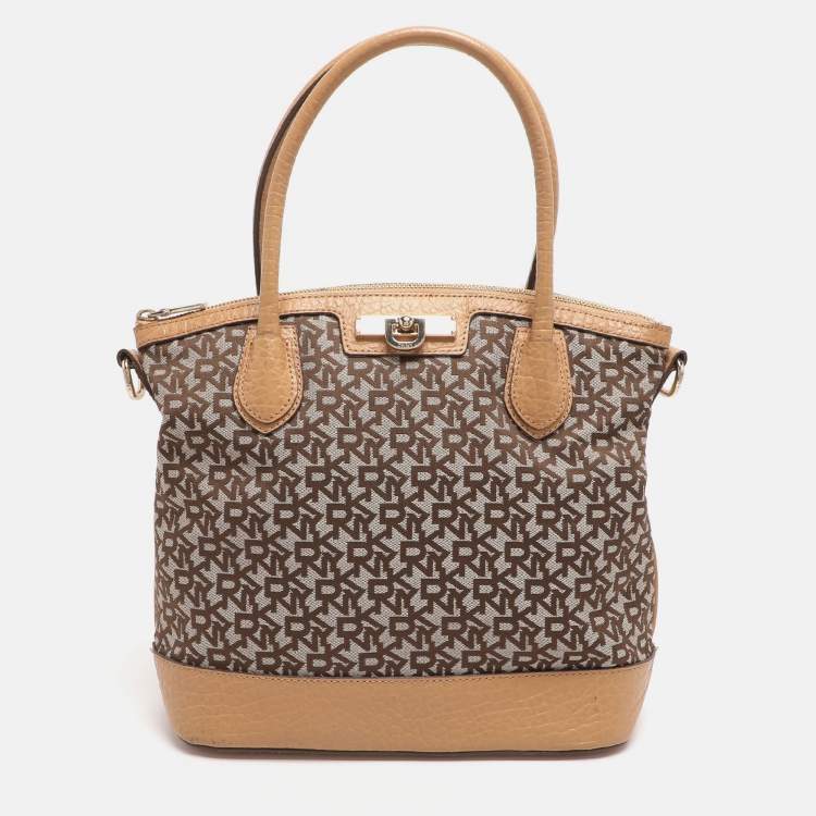 Pre Owned Dkny Beige Signature Canvas and Leather Satchel