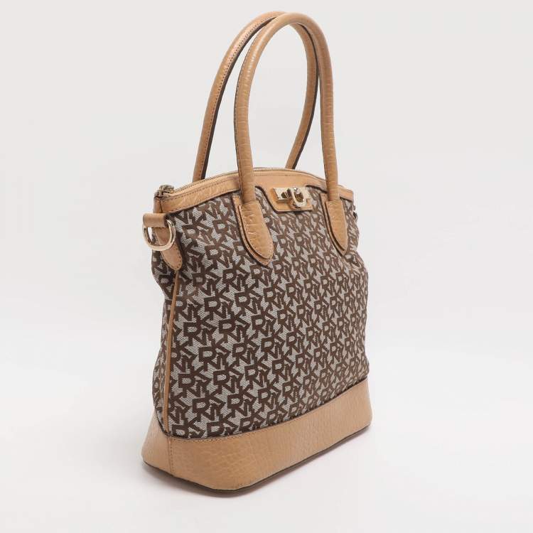 Pre Owned Dkny Beige Signature Canvas and Leather Satchel
