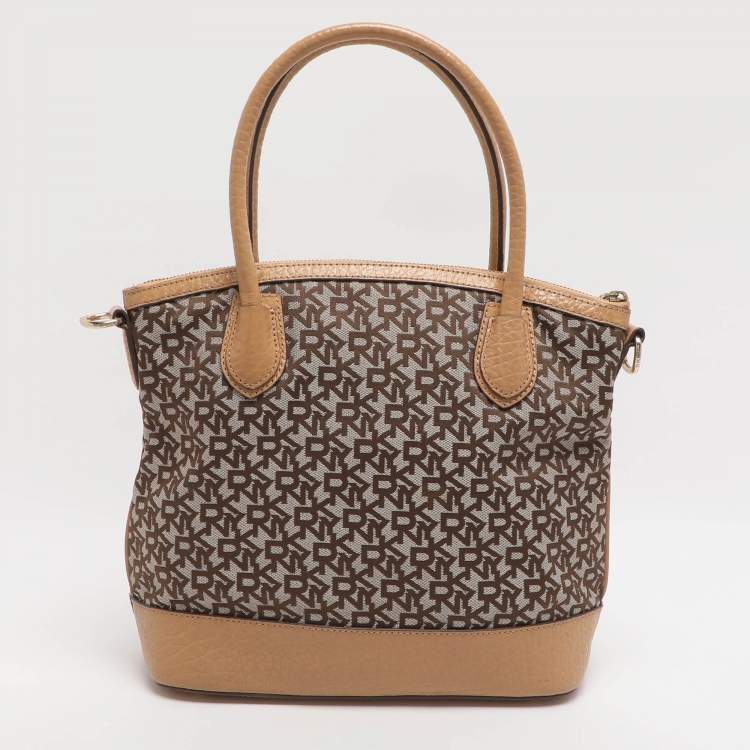 Pre Owned Dkny Beige Signature Canvas and Leather Satchel