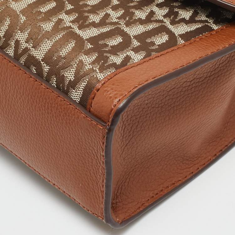 Pre Owned DKNY Ella Large Brown/Beige Signature Canvas and Leather Shoulder Bag