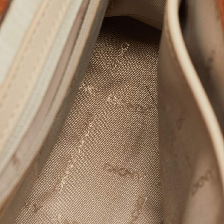 Pre Owned DKNY Ella Large Brown/Beige Signature Canvas and Leather Shoulder Bag