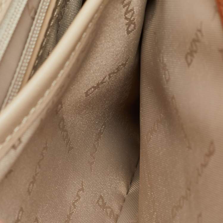 Pre Owned DKNY Ella Large Brown/Beige Signature Canvas and Leather Shoulder Bag