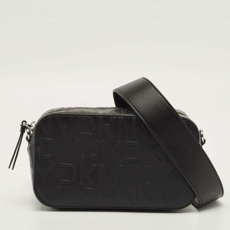 Pre Owned Dkny Black Monogram Embossed Leather Camera Bag