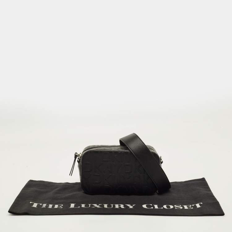 Pre Owned Dkny Black Monogram Embossed Leather Camera Bag