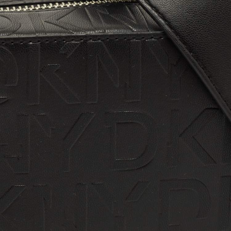 Pre Owned Dkny Black Monogram Embossed Leather Camera Bag
