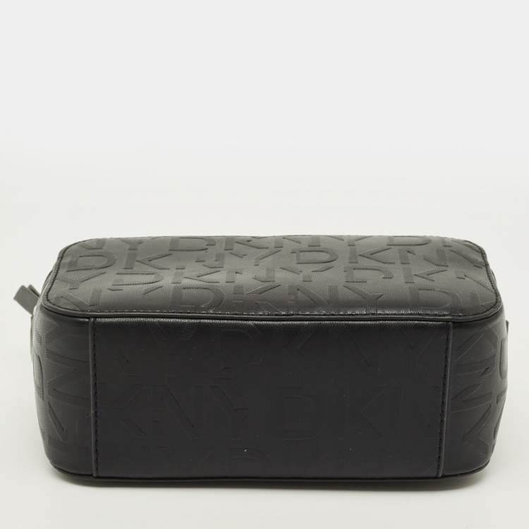 Pre Owned Dkny Black Monogram Embossed Leather Camera Bag