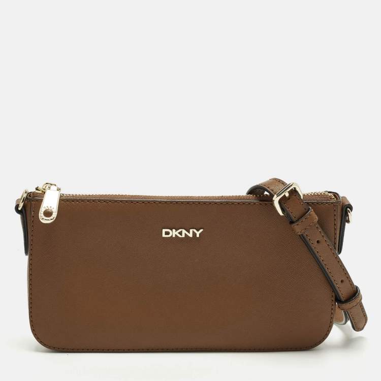 Pre Owned Dkny Zip Brown Leather Crossbody Bag