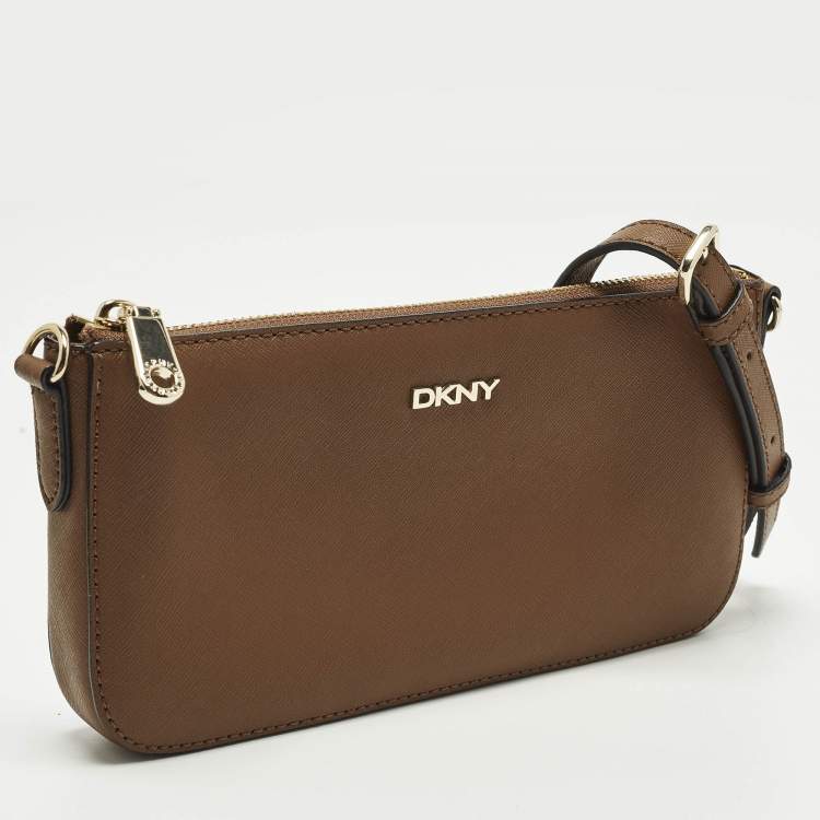 Pre Owned Dkny Zip Brown Leather Crossbody Bag