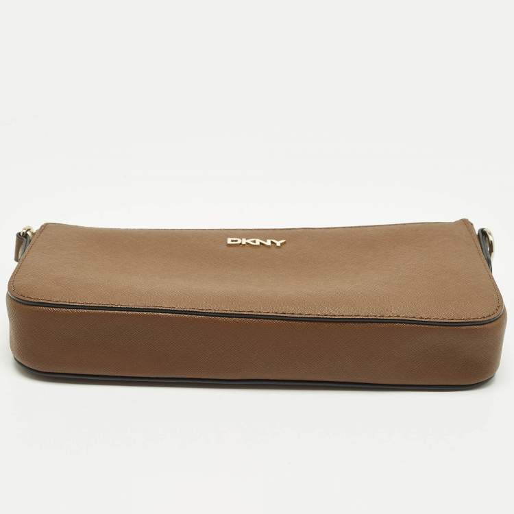 Pre Owned Dkny Zip Brown Leather Crossbody Bag
