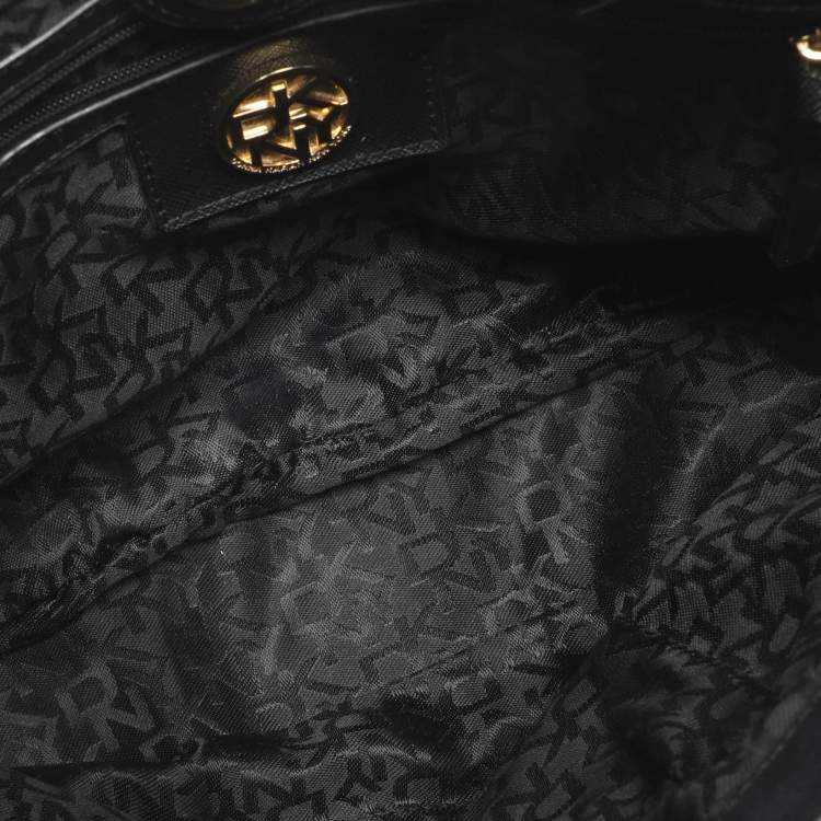 Pre Owned Dkny Robinson Double Zip Black Saffiano Leather Tote
