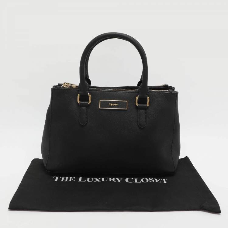 Pre Owned Dkny Robinson Double Zip Black Saffiano Leather Tote