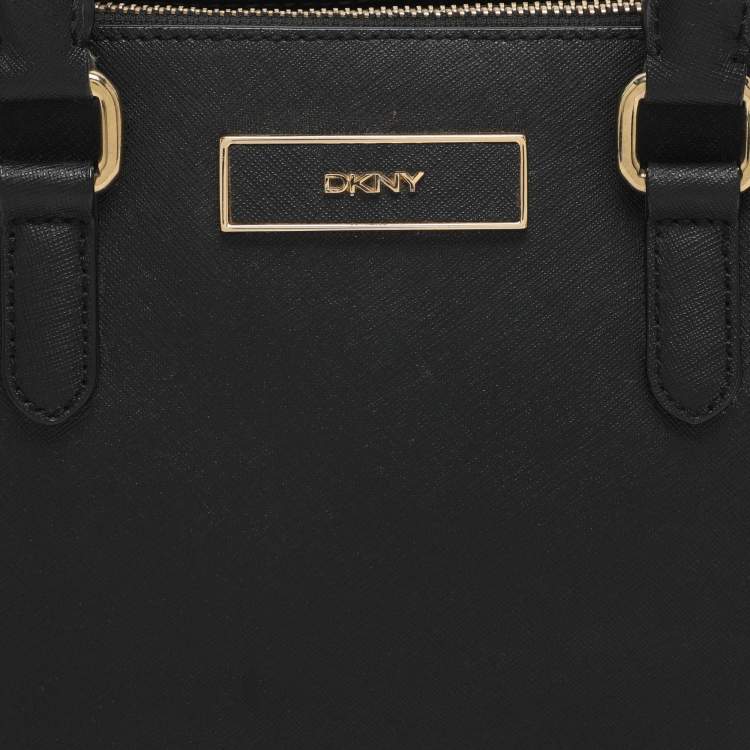 Pre Owned Dkny Robinson Double Zip Black Saffiano Leather Tote