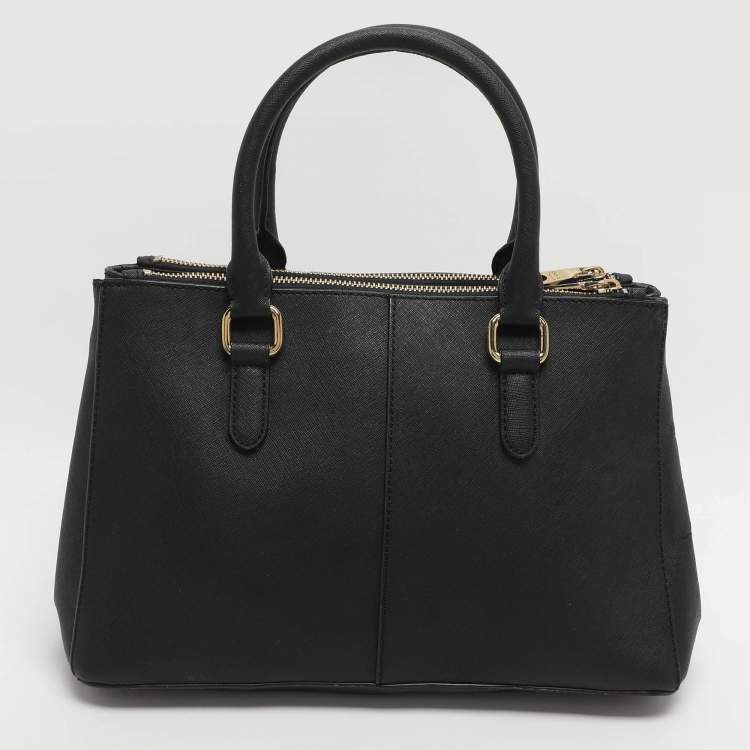 Pre Owned Dkny Robinson Double Zip Black Saffiano Leather Tote