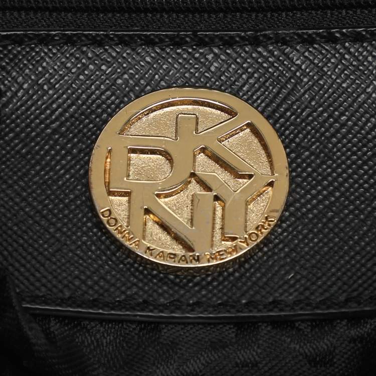 Pre Owned Dkny Robinson Double Zip Black Saffiano Leather Tote
