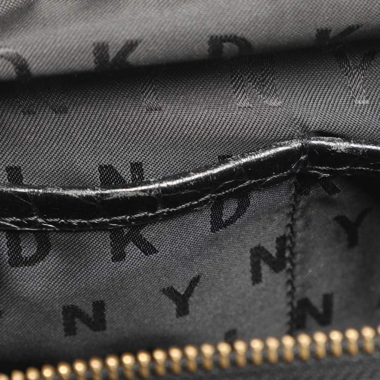 Pre Owned Dkny Black Croc Embossed Leather Crossbody Bags