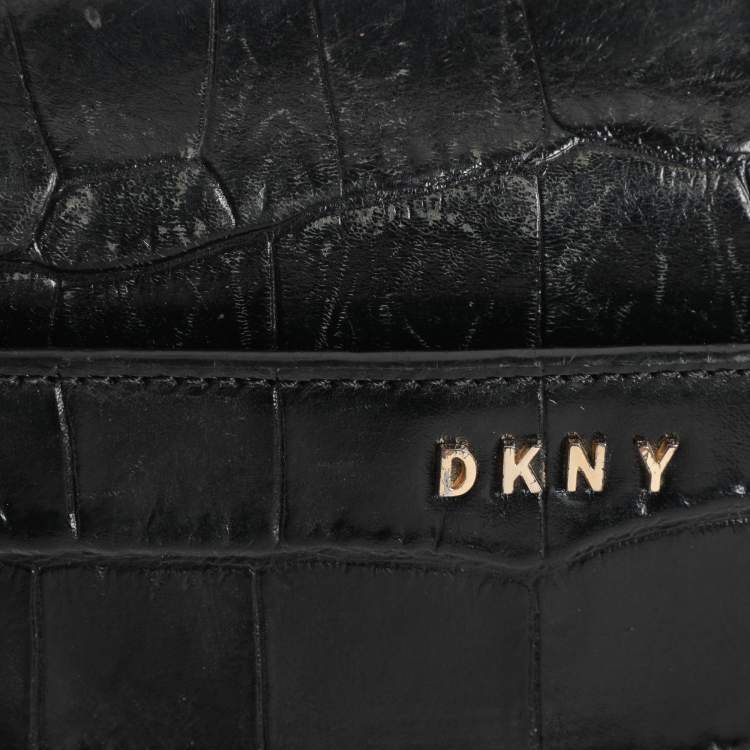 Pre Owned Dkny Black Croc Embossed Leather Crossbody Bags