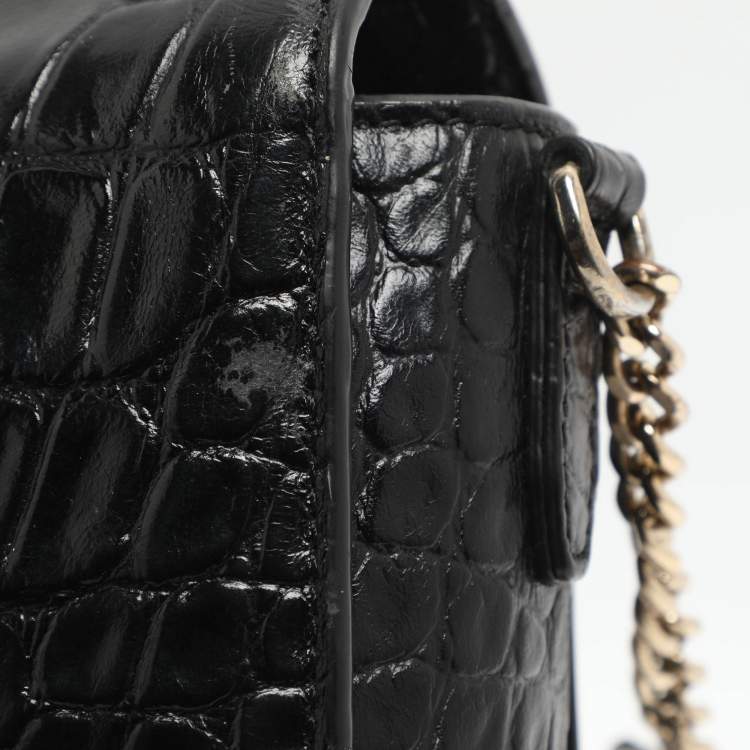 Pre Owned Dkny Black Croc Embossed Leather Crossbody Bags
