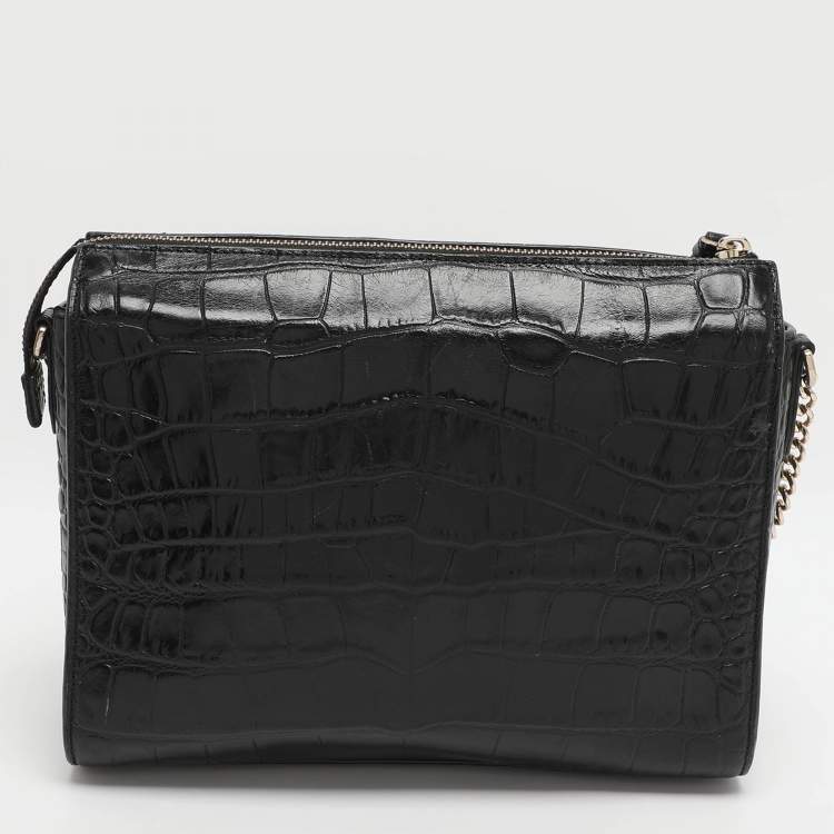 Pre Owned Dkny Black Croc Embossed Leather Crossbody Bags
