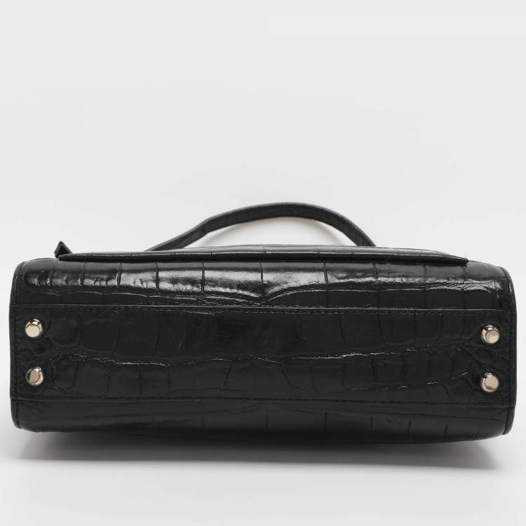 Pre Owned Dkny Black Croc Embossed Leather Crossbody Bags