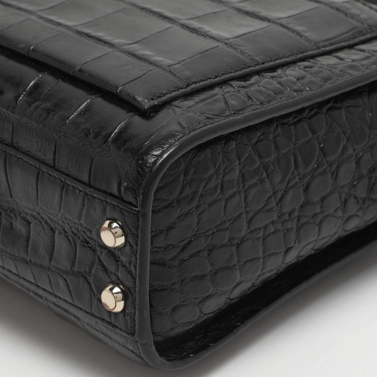 Pre Owned Dkny Black Croc Embossed Leather Crossbody Bags