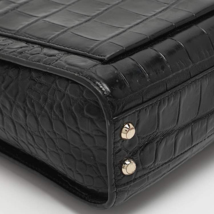 Pre Owned Dkny Black Croc Embossed Leather Crossbody Bags