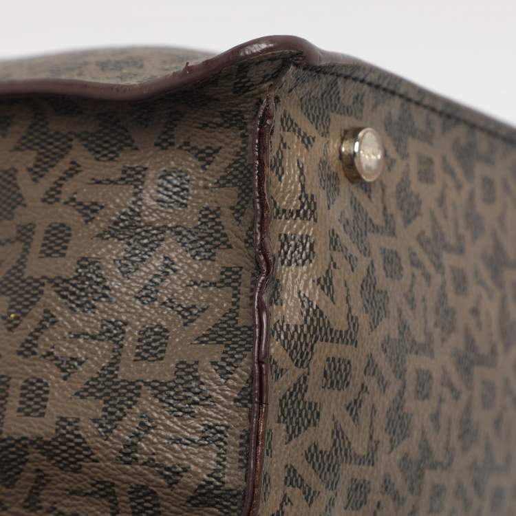 Pre Owned Dkny Brown Signature Coated Canvas and Leather Tote