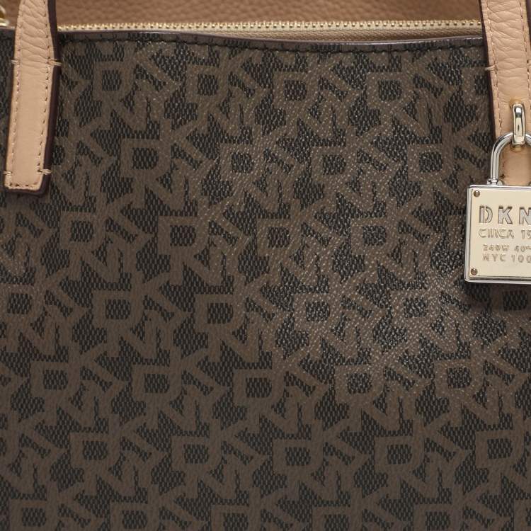 Pre Owned Dkny Brown Signature Coated Canvas and Leather Tote