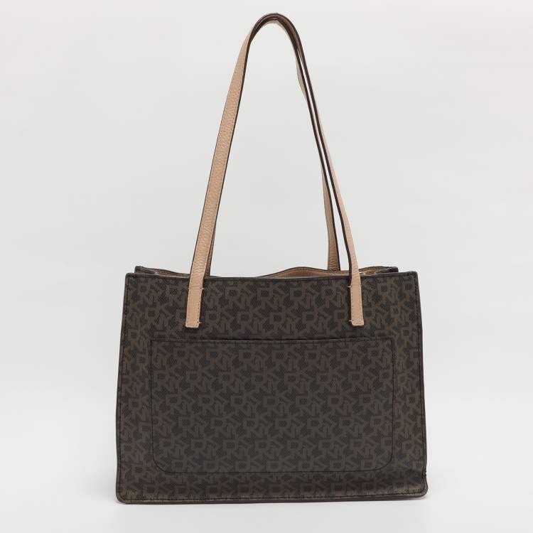 Pre Owned Dkny Brown Signature Coated Canvas and Leather Tote