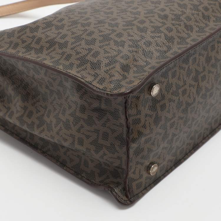 Pre Owned Dkny Brown Signature Coated Canvas and Leather Tote