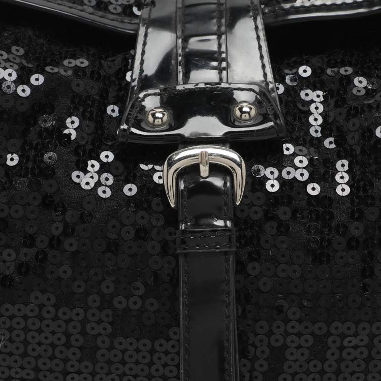Pre Owned DKNY Black Patent Leather and Sequins Satchel