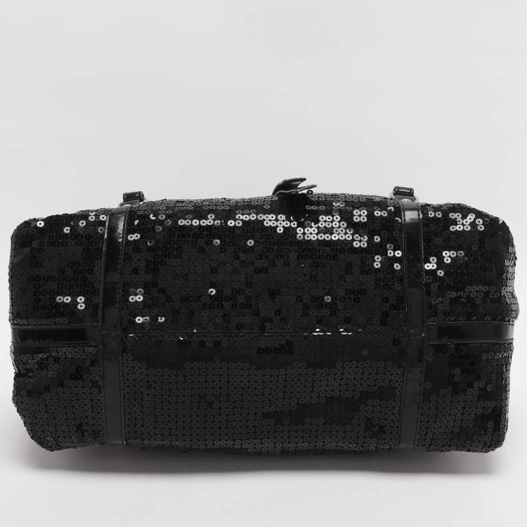 Pre Owned DKNY Black Patent Leather and Sequins Satchel