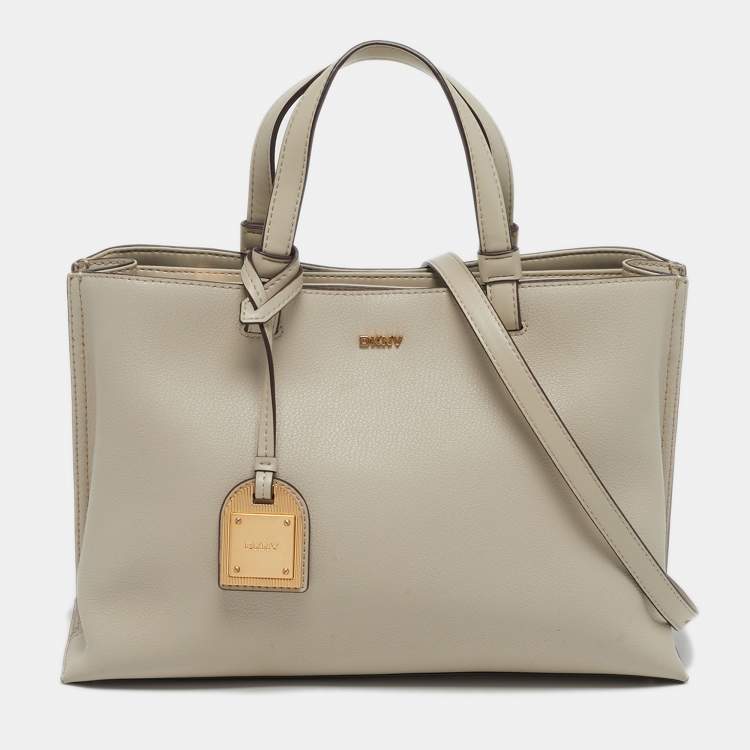 Pre Owned DKNY Alya Medium Taupe Leather Satchel