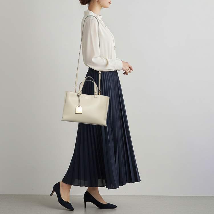 Pre Owned DKNY Alya Medium Taupe Leather Satchel